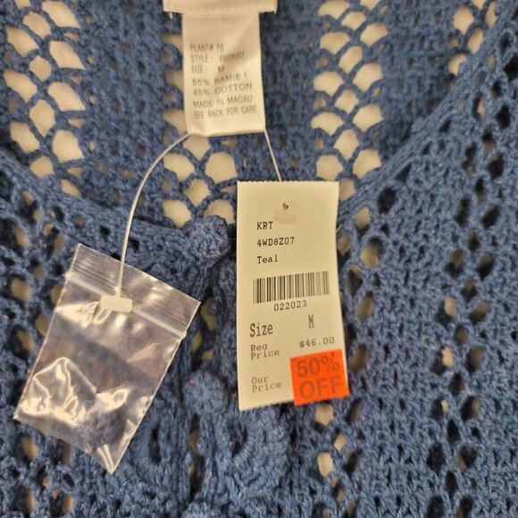 Vintage 90s Crocheted Button Front Tank Top Vest Size M Blue Deadstock NEW Boho - Picture 5 of 10